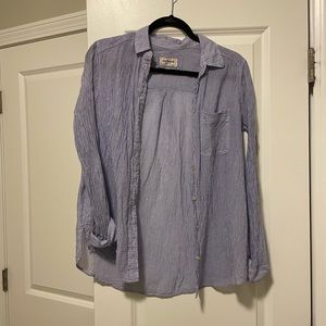 Express Boyfriend Button Down Shirt Blue & White